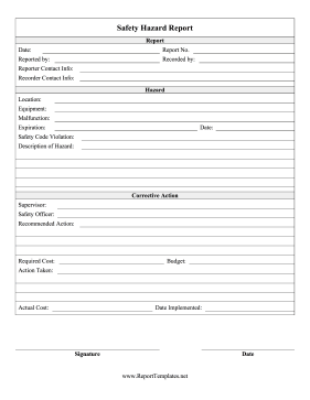 Safety Hazard Report Report Template