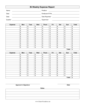 Bi-Weekly Expense Report Report Template