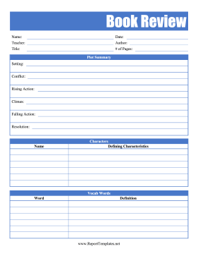 Fiction Book Report Report Template