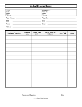 Medical Expense Report Report Template