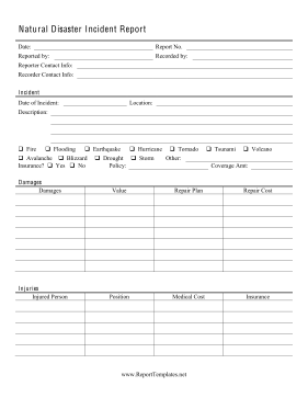 Natural Disaster Report Report Template