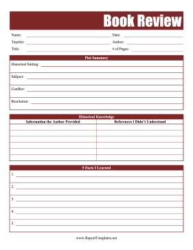 Nonfiction Book Report Report Template