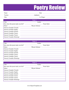 Poetry Book Report Report Template