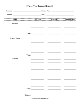 Three Year Income Report Report Template