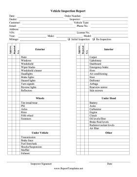 Vehicle Inspection Report Report Template